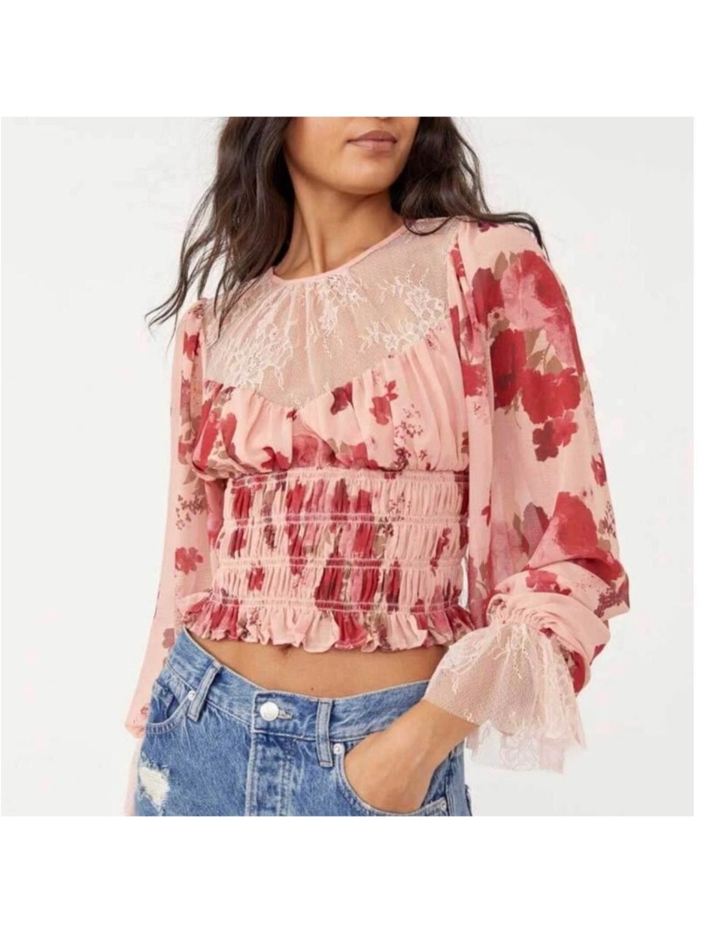 Free People Daphne Lace Floral Corset Top